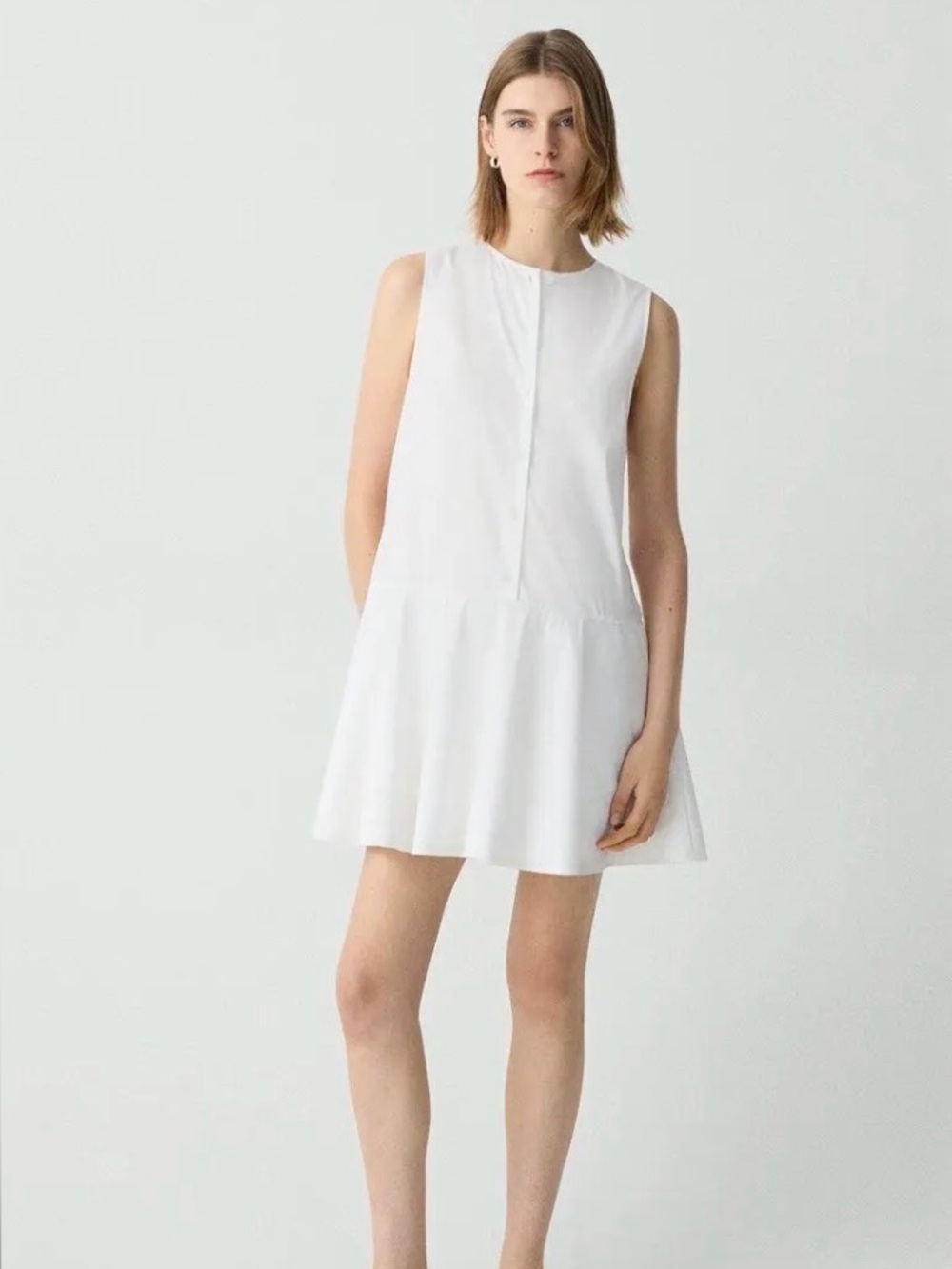 Theory White Sleeveless Button-Front Flared Dress